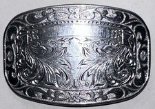 Western Belt Buckle Engraved With Intricate Designs Floral Scrollwork Engravings