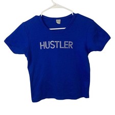 Blue Graphic TShirt Hustler Short Sleeve Top Made in USA Large