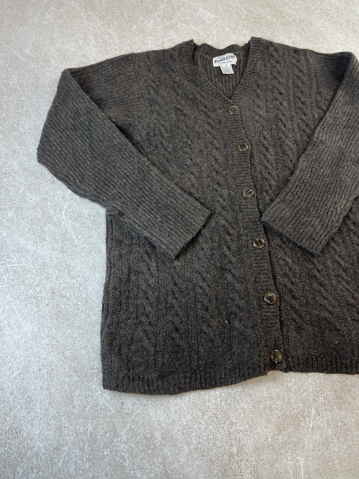 PENDLETON Brown Lambswool Cable Knit Button Up Ca… - image 5