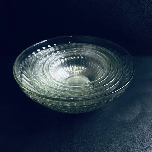 Vintage Clear Glass Mixing Bowls Ribbed Nesting Set of 5