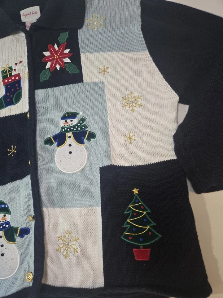 Кристалл Кобе уродливый Рождественский свитер женщин M кардиган олень Санта снеговик - Изображение 4 из 4