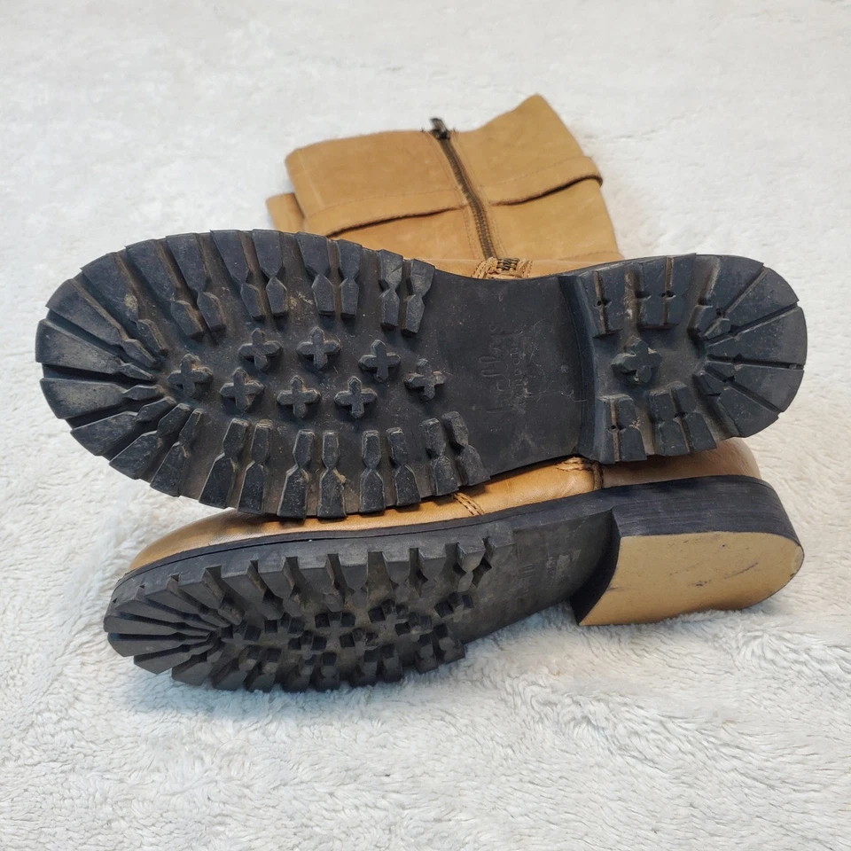 Shellys London Tan Leather Buckle Bohemian Boho Moto Biker Classic Tall Boots 8 - Image 4 of 4