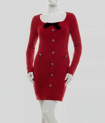 BCX Women's Juniors' Red Square-Neck Bow Long-Sleeve Sweater Dress Size L
