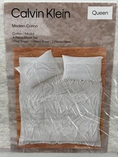CALVIN KLEIN Queen Sheet Set 4-Piece Heathered Grey NEW – Soft Luxury Bedding