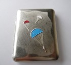 Old USSR Russian enamel cigarette case Paratroopers