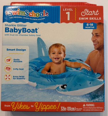 Swim School Baby Boat Blue Shark Float Level 1 Sharkie Glitter 6-18 Mo NEW