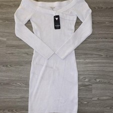 GUESS Los Angeles Women's Baby Blue Sweetheart Ribbed Allison Long Sleeve Dress 