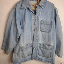 VTG Sostanza Jacket Mens Large Blue Denim Workwear Button Pockets Cotton Rancher