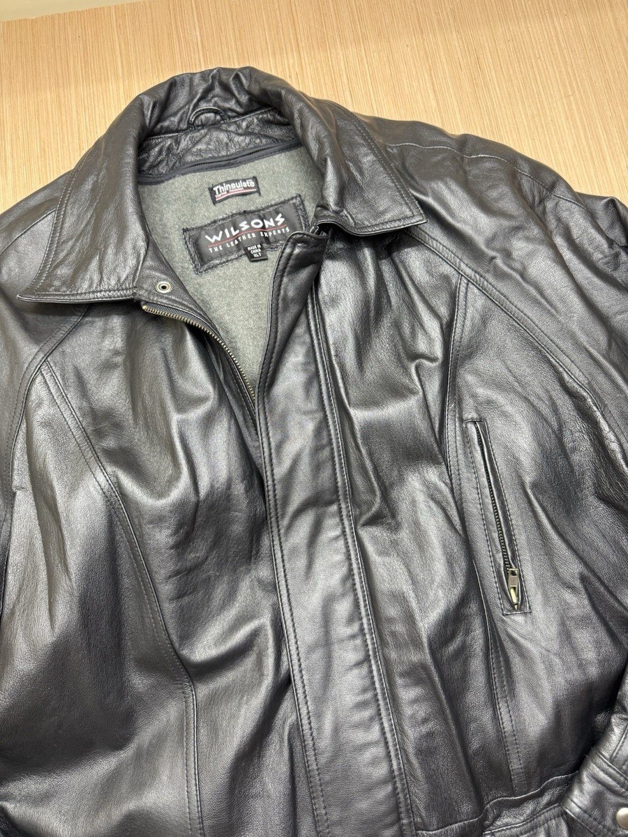 Vintage Men's Wilsons Leather Long Solid Black jacket Size XLT