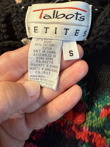 Talbots VTG Sweater Knitted By Hand Christmas Tree Petites Small Black - Picture 5 of 7