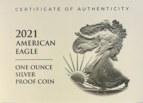 2021-W Type 2 American Proof Silver Eagle Mint Issued COA (NO Coin)