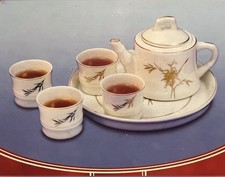 Mini Tea Set Serving Tray With Cute 4 Little Cups And Teapot With Lid Porcelain