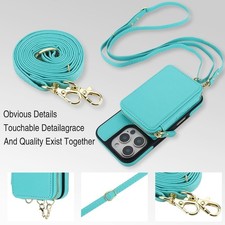 For iPhone 16 Pro Max /15 PU Leather Case Zipper Wallet Card Slots Cover Strap