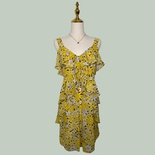 michael kors yellow white black floral ruffle layered mini dress coquette chic