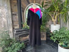 Vintage 1970s Black Velour Zipper Mid Calf Front Robe Vanity Fair