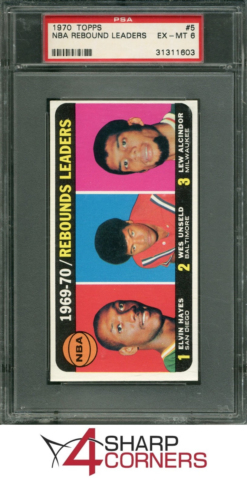 1970 TOPPS #5 ELVIN HAYES-WES UNSELD-LEW ALCINDOR KAREEM ABDUL-JABBAR PSA 6