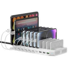 USB Charging Station 10 Ports, Multi-Device Charger Dock for Tablets & Smartp...