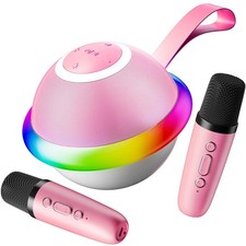 Mini Karaoke Machine for Kids with 2 Wireless Microphones, Portable Bluetooth...
