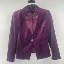 White House Black Market Velvet Blazer Women Size 0 Purple Single Button Crest