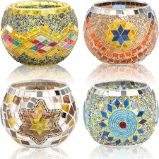 Set of 4 glass candle holders, mosaic series, decorative glass