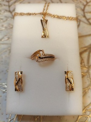 Schmuckset mit schwarzen & weißen Steinen Zirkonia von Xuping