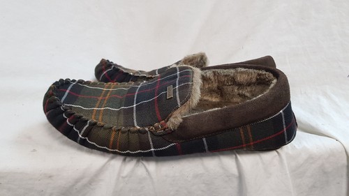 Barbour Monty Mens Moccasin Size 8 Slippers CLASSIC TARTAN GREEN Suede - Picture 3 of 10