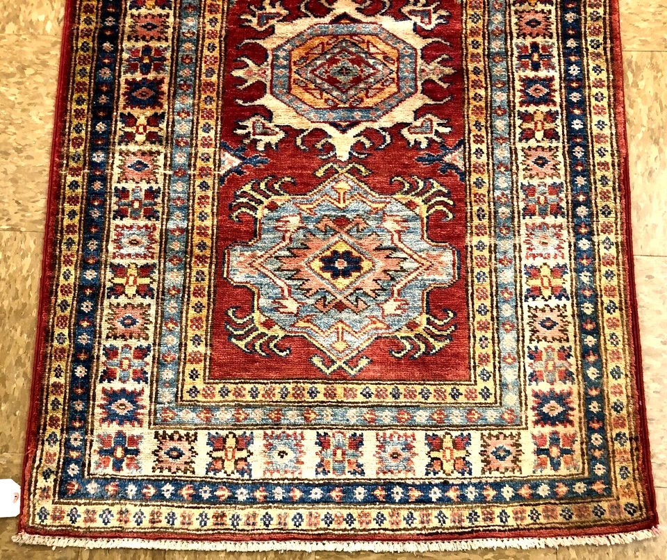 Hand-knotted 2'8" x 9'9" Super-Kazak, 100% handspan Wool Rug #145753HN - Image 3 of 4