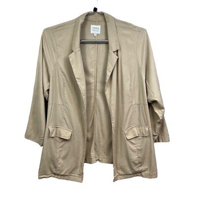 Torrid Womens Linen Blend Jacket Open Front Flap Pockets Beige Plus Size 5*