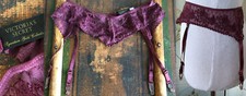 VTG NOS VICTORIA'S SECRET NWT GARTER BELT MAGENTA RED PINK LACE MESH FLORAL S