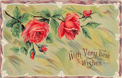 Beautiful Pink Roses On Glossy 1910 Best Wishes Postcard Ebay
