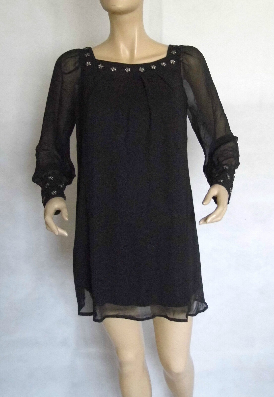 NEW AX PARIS GATSBY ART DECO BEAD EMBELLISHED BLACK SHIFT TUNIC/DRESS SIZE 8