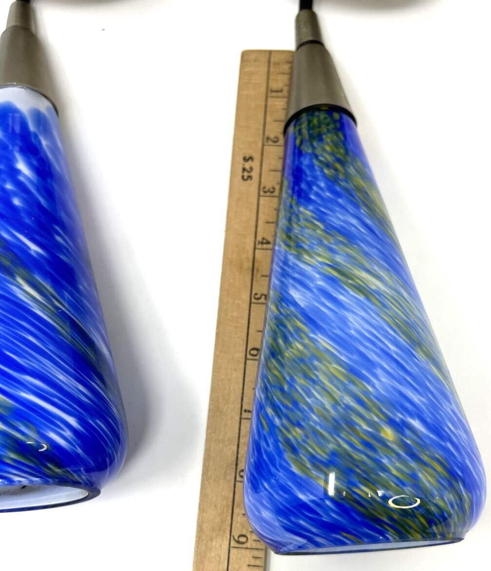 Lot of 2 Tech Lighting Blue/Amber Art Glass Wall Sconces w/Satin Nickel Plate