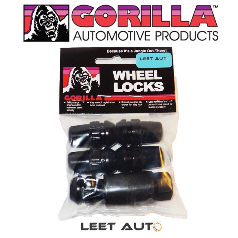 5) Gorilla Wheel Locks, 14mm x 1.50 Thread, Black, Bulge Acorn