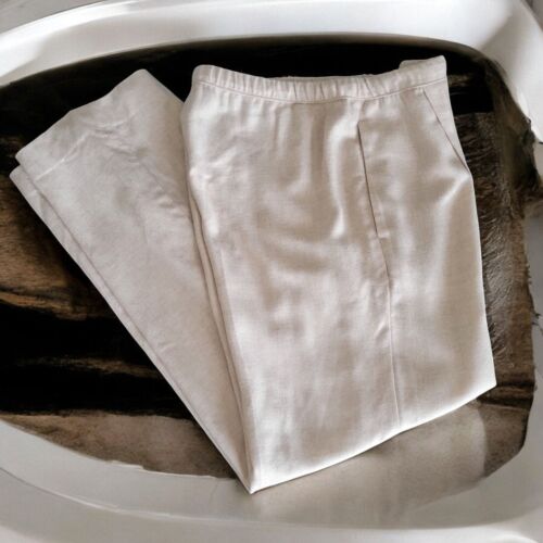 BR Elastic Waist Beige Linen-Blend Trousers W Drawstring & Pleated Front -S