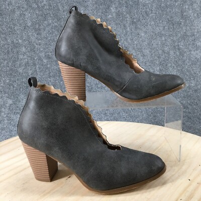 AMS Boots Womens 5.5 Addisison 6 Scalloped Heels Ankle Bootie Grey Faux Leather