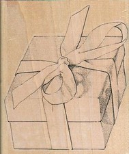 Wrapped Box Large 3 x 3 1/2" Rubber Stamp, Object Stamp, Present Stamp