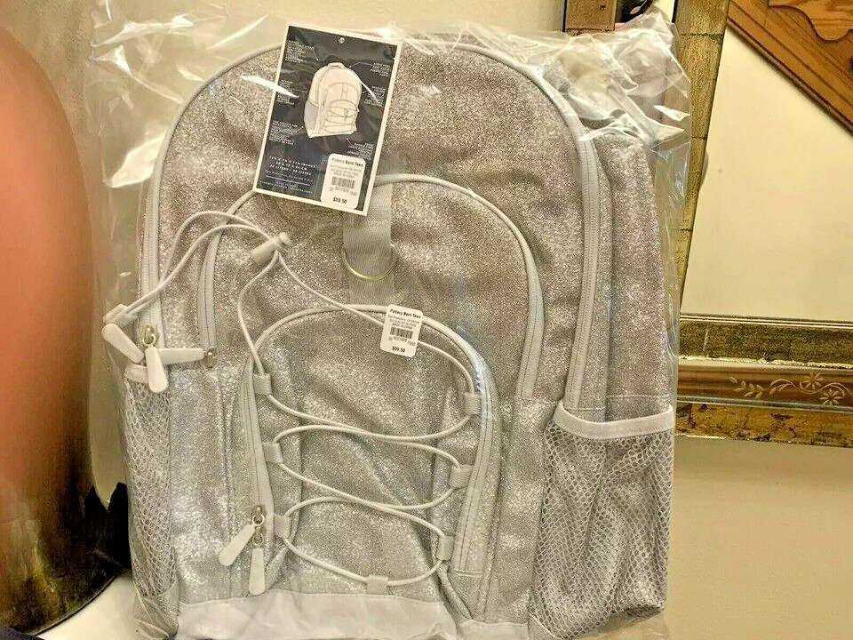 PONY Zaino GRANDE Pottery Barn Gear Up Ombre Glitter Scuola Argento Oro Ragazza.