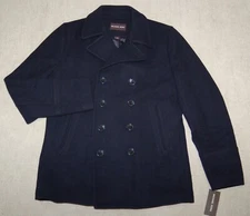 Michael Kors Men's Wool Blend Double Breasted Peacoat, MK15044ND, Office Navy, S
