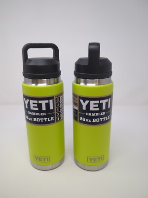 NEW Yeti Rambler 26 oz Bottle Chartreuse with Chug Cap Pair!! Discontinued 