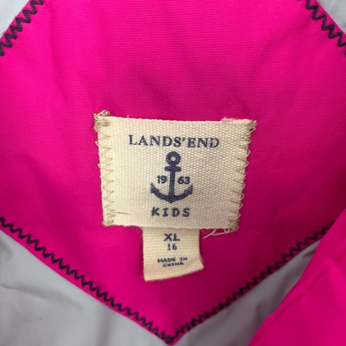 Lands End Kids Sz XL 16 Hot Pink Down Parka Fur Trimmed Hooded Jacket Coat - Picture 3 of 9