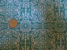 ELEGANT Vintage WHITE DESIGN BLOCKS On GREEN 1990's FLANNEL Fabric - over 3 yd