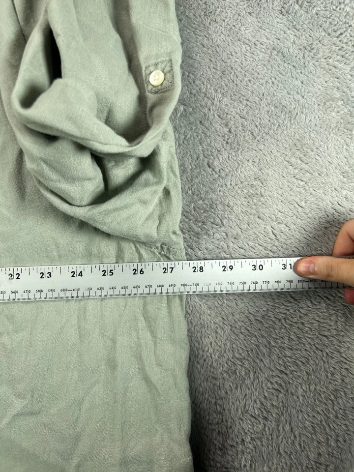 加勒比男式 XLT Sage 绿色亚麻带状普通话领长袖衬衫 — 第 4/4 张图片