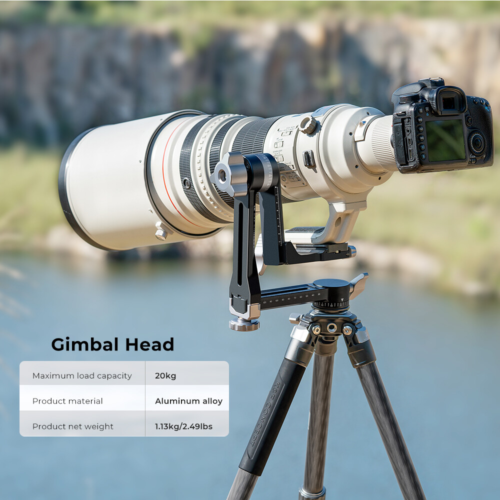 K&F Concept Tripod Gimbal Head 360° for Telephoto Lens Bird-watching  Photography
