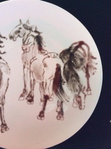 Vtg Ling Chi Jinzhou Pottery Hand Painted - Xu Beihong Noble Steed Design XLNT - Picture 4 of 8