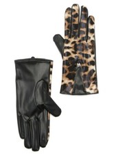 Vince Camuto Leopard Print Faux Leather Gloves retail $38