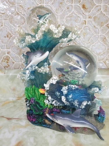 Vtg 90's Sankyo Dolphin Double Sno Globe W/ Motion & Music "A Blue Danube Waltz" - Picture 3 of 24