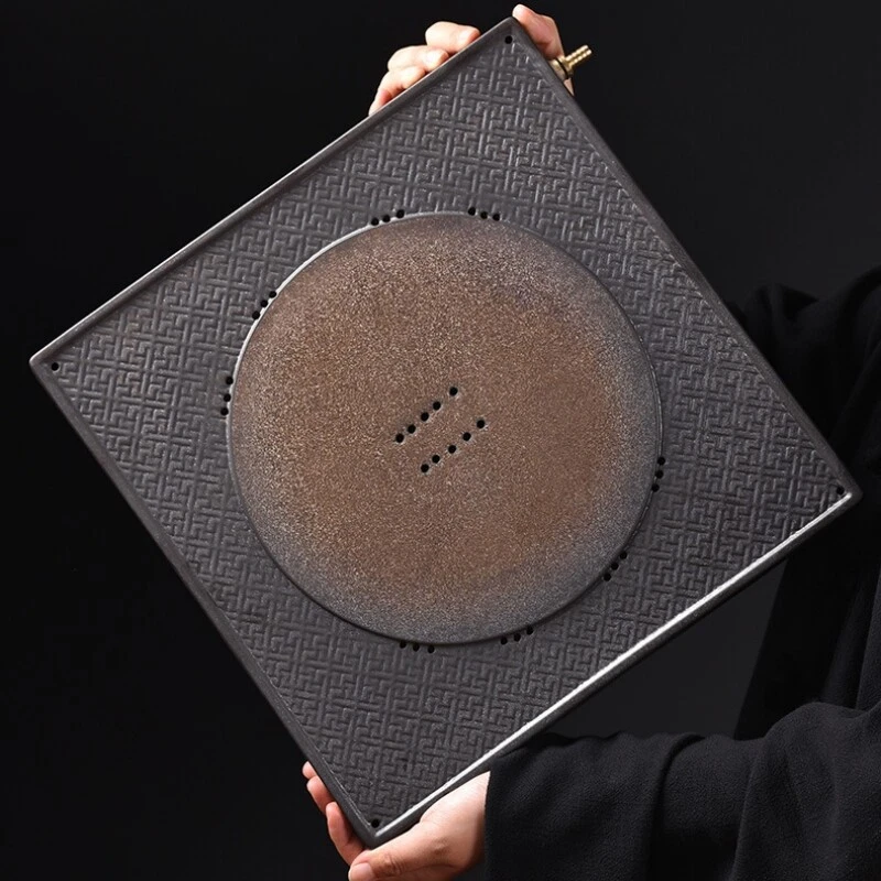 Square Tea Tray Ceramic Serving Tray Antique Style Water Draining Reservoir Tray - Image 2 of 4