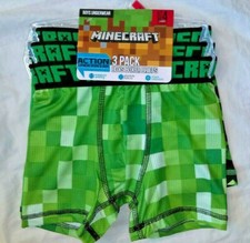 3 pairs Boys Boxer Briefs Minecraft Creeper Green/Black Moisture Wicking Kids XS