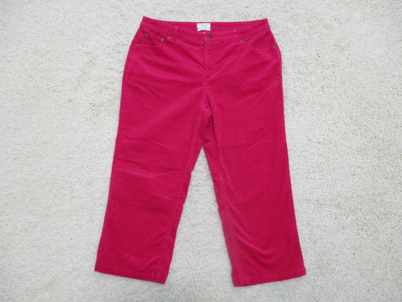 Charter Club Jeans 14 Womens Regular Pink Corduroy Classic Fit Crop Straight Leg
