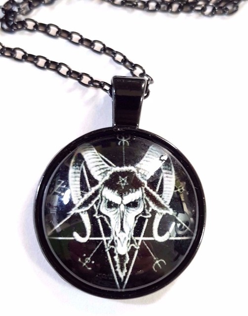 Baphomet Hail Satan Pentagram Pendant Devil Glass Cabochon